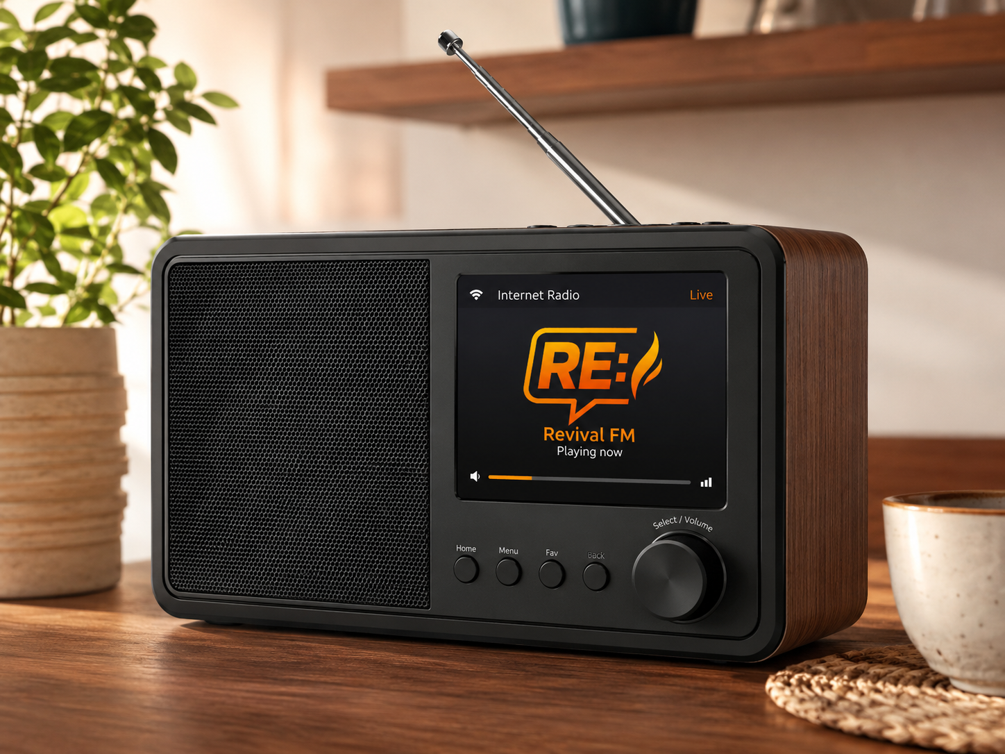 Revival FM playing on an internet radio device